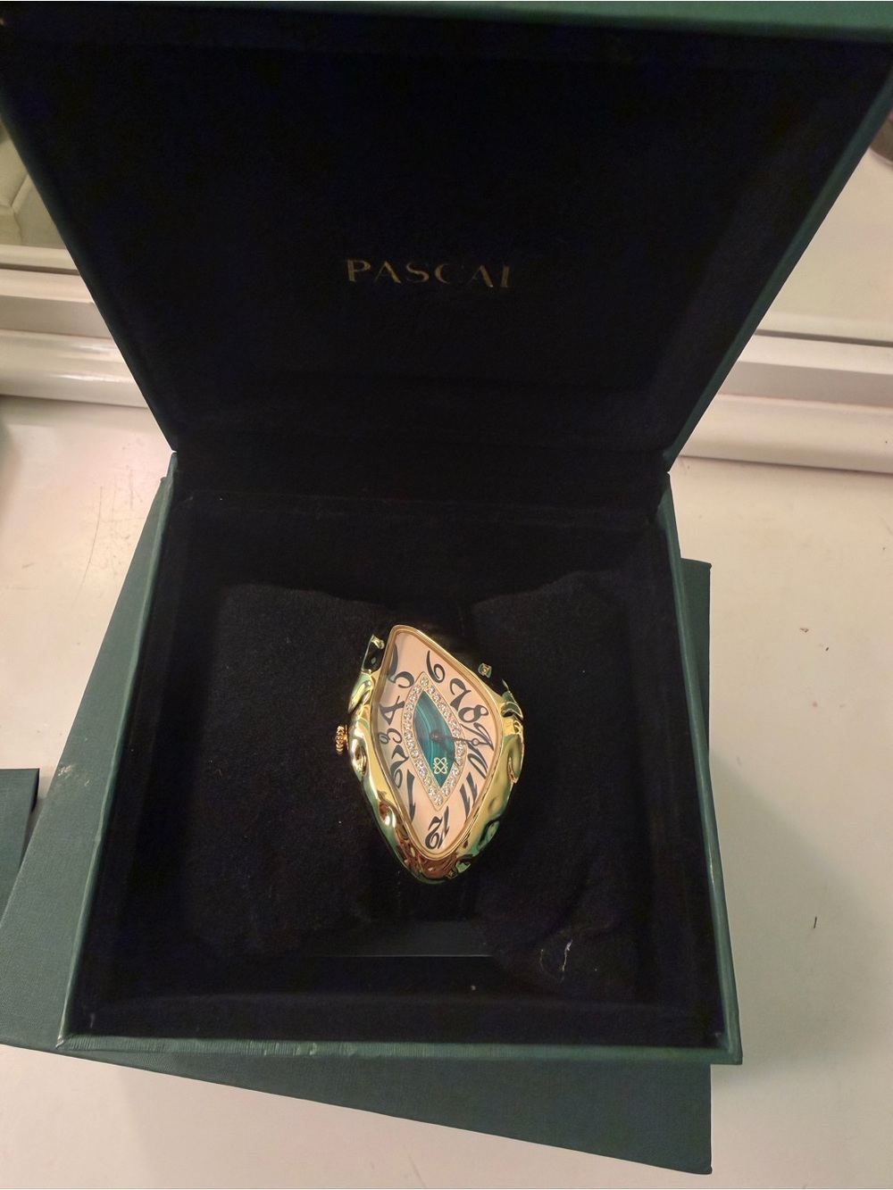 Pascale Gold-Tone Elongated Women's Watch Ring - Gold with Teal Accent
